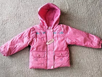 Girls Pink Hooded Fleece Inning Coat Jacket Baby Flower Design 6-12 18-23 Mths • £11.99