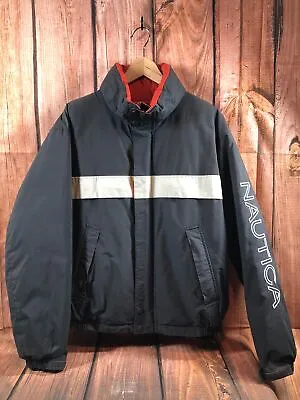 Vintage Nautica Spell Out Reversible Down Filled Puffer Jacket Mens M (112b2) • $59.99