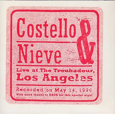 Elvis Costello & Steve Nieve Live At Troubador Los Angeles 5/14/1996 Promo CD • $9.99