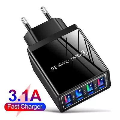 $4.91 • Buy USB QC3.0 Hub 4 Multi Ports Fast Charge Mains Wall Charger Adapter UK EU Plug |