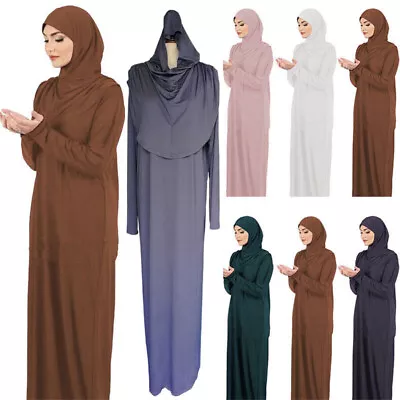 Women Prayer Dress Abaya Muslim Long Hijab Clothing Face Veil Muslim Burqa • £23.74