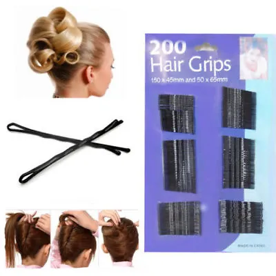 £3.99 • Buy 200 Pack Bobby Kirby Pins Black Hair Grip Grips Clips Clamps Salon Waved Slides 