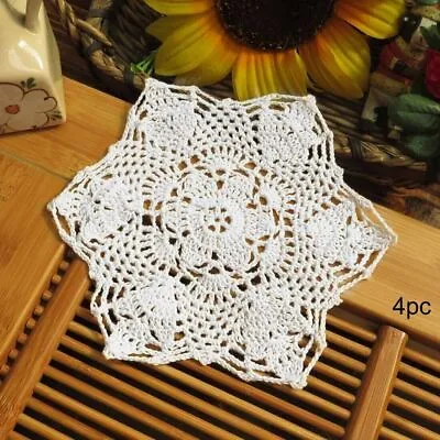 4Pcs/Lot 8.6  White Vintage Hand Crochet Lace Doilies Flower Table Mats Coasters • $8.99