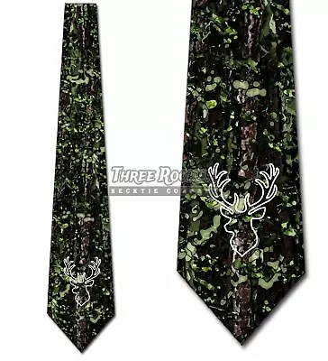 Hunting Ties Mens Deer Head Animal Camo Necktie • $18.75