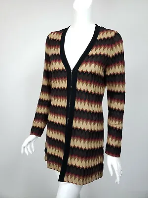 EXCLUSIVELY MISOOK Black Brown Beige Wine Chevron Acrylic Knit Long Cardigan XS • $28