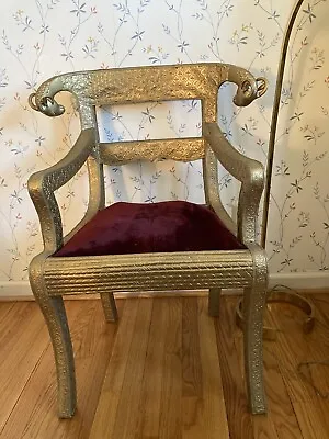 Vintage Antique Metal Wrapped Rams Head Anglo Indian Regency Wedding Chair Gold • $759