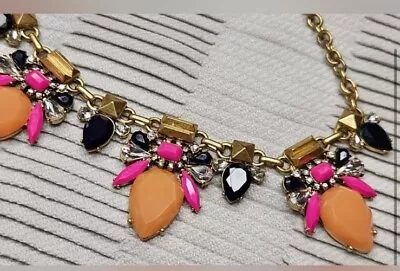 J. Crew Hot Pink Orange Gem Rhinestone Statement Necklace • $14.99