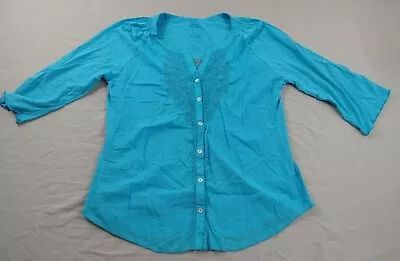 Nine West Vintage America Top Ladies Large Blue Embroidery 3/4 Sleeves (1115) • $12.95