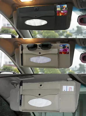 Car Sun Visor CD DVD Holder Bag Leather 5in1 Card Glass Clip Paper Tissue Box • $7.98