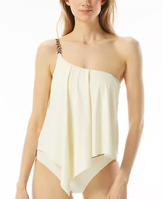 MICHAEL MICHAEL KORS Chain-Trim One-Shoulder Tankini Top $106 Size L # 17C 279 B • $14.99