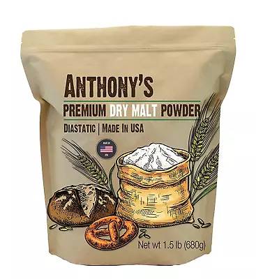 Anthonys Diastatic Dry Malt Powder 1.5 Lb Diastatic Malted Barley Flour • $20.11