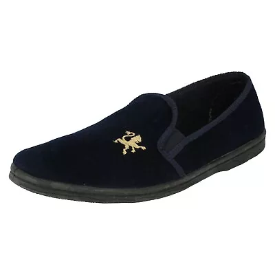 Mens Lions Navy Slip On Warm Winter Indoor House Full Slippers Spot On • $13.08