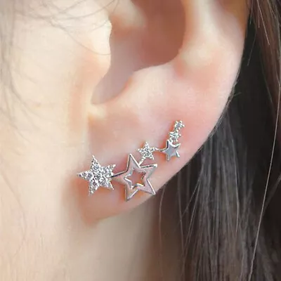 925 Silver Star Stud Earrings Women White Jewelry Wedding Party Gift • $1.16