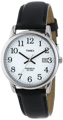 Timex T2H281 Men's Easy Reader Black Leather Watch Indiglo Date 35MM Case • $35