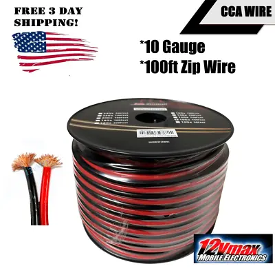 10 Ga Gauge 100 Feet CCA Copper Clad Aluminum Red Black 2 Conductor Zip Cable  • $34.99