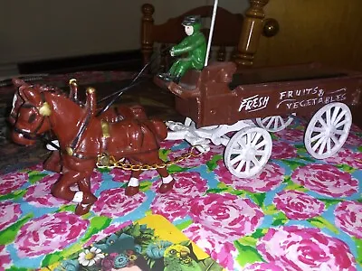 Vintage Cast Iron Horse Drawn Fresh Fruit & Vegetable Cart Victorian Style • $53.99