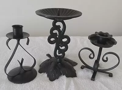 Vtg Wrought Iron 3 Candle Holders Gothic Arts & Crafts Style Spanish Metal Lot • $26