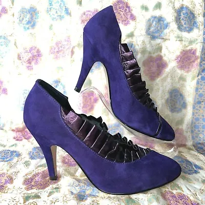 LOTUS Purple Suede Frill Trim Stiletto Heel Almond Toe Court Shoes 38 UK 5 *NEW* • £49.99