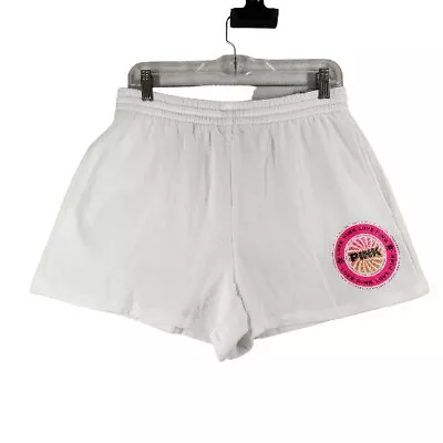 Victoria's Secret PINK HIGH WAIST CAMPUS SWEAT SHORTS L White Rhinestones LOGO • $32.45