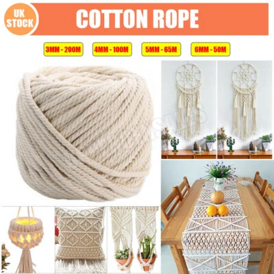 £6.49 • Buy Natural Cotton Rope Cord Natural Beige Twisted Artisan Macrame String Craft DIY 