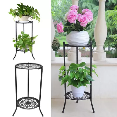 2 Tier Metal Plant Pot Stand Holder Flower Display Shelf Garden Patio In/Outdoor • £7.95