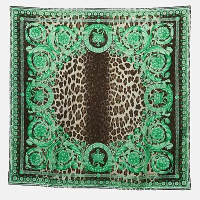 Versace Green Animal & Baroque Print Silk Square Scarf • $258.30