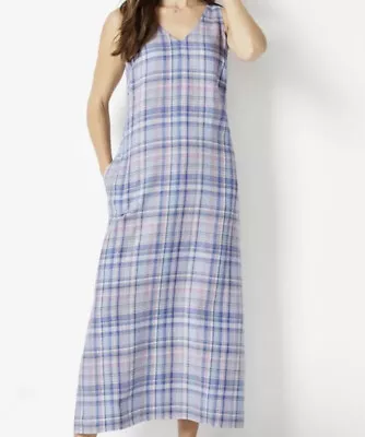 J. Jill 100% Linen Love Linen Midi Maxi Dress Size S Pockets Purple Plaid  • $35