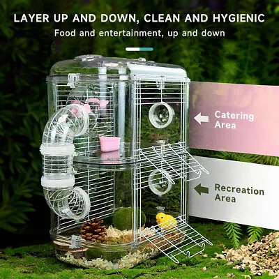 Hamster Cage Small Pet Animal Travel Cage Box Single/2 Layers With Accessories • £7.95