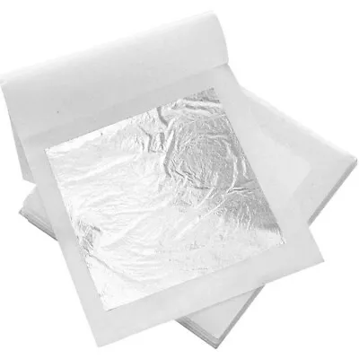 5x EDIBLE Silver Pure Foil Leaf Transfer 24 Carat Silver Decoration Sheets • £2.79