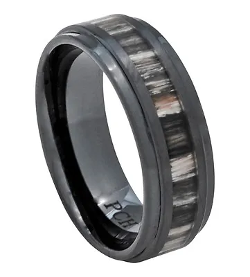 Black Ceramic Men's Wedding Ring Real Zebra Wood Inlay 8mm Comfort Band Fit 8-15 • $29