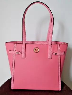 NWT $498 MICHAEL KORS CARMEN MK Monogram LARGE  TZ Tea Rose Tote Shoulder Bag • $200