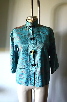 Japanese Mao Blue Asian Garden Print Blouse Asian Style • $49