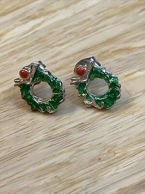 Vintage Christmas Holiday Xmas Wreath Earrings  Estate Jewelry Find KG JD • $12