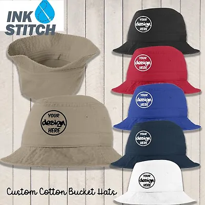 Ink Stitch Custom Logo Texts Stitching Logo Texts Cotton Unisex Bucket Hats • $26.99