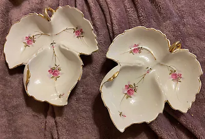 Vintage UCAGCO China M.in.Japan Leaf Shape Floral Gilt Trim Candy/Relish Dish(2) • $19.95