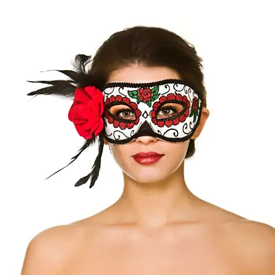 Day Of The Dead Eye Mask + Flower Ladies Halloween Fancy Dress Mask • £5.99