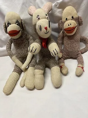 $47.99 • Buy Vintage Handmade 19” Sock Monkey Dolls Lot Of 3