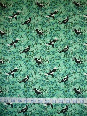 £9.40 • Buy Kookaburra Calling Magpie Magic Green  Cotton Quilting Fabric 1/2 YARD