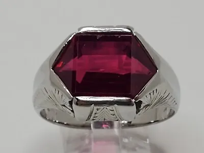 Mens 14k Solid White Gold 5.25ct Fancy Cut Ruby Vintage Solitaire Ring Size 10 • $399.99