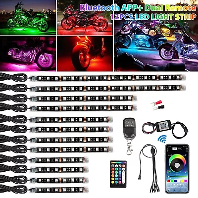 12PCS RGB Bluetooth Motorcycle LED Light Accent Glow Neon Strip APP Control Kit • $34.98