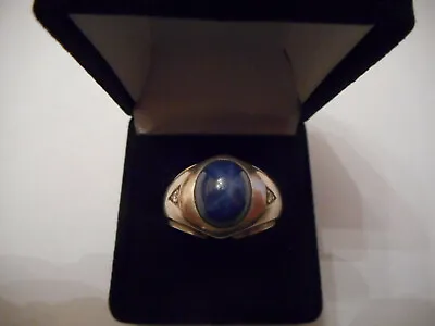 VTG 14K White Gold Dark Blue Cabochon Synthetic Linde Star-Sapphire Mens Ring • $649