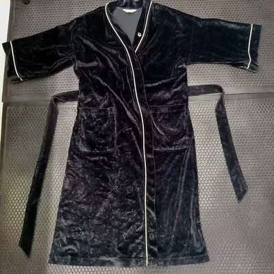 Vintage Christian Dior Mens Velour Bath Robe Black Striped S M L XL  • $35