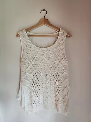 Womens Anthropology Moth Crochet Cream Tank Top Size Medium • $29.99