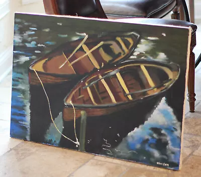 Vintage Original 24 X 36 Canoes Water Acrylic Signed Painting On Canvas • $79.99