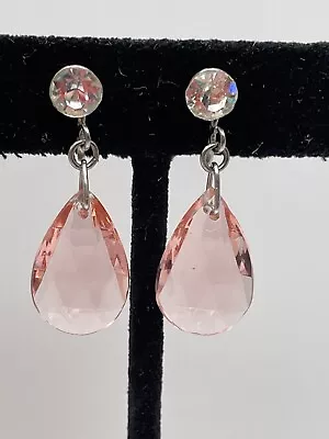 Art Deco Vintage PINK Crystal Glass Dangle Drop Earrings Screw Back NEMO Signed • $8.55