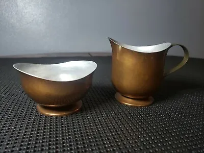 Vintage Metal Aluminum Tin - Copper Brass Coated 3  Creamer And 2  Sugar Bowl • $17.40