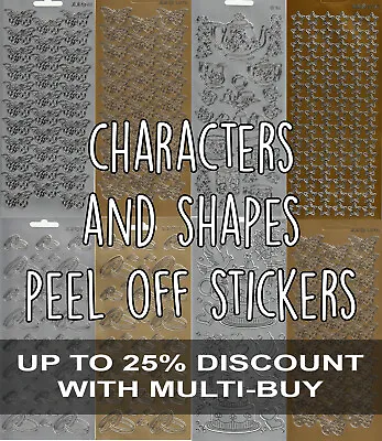 Characters & Shapes Peel Off Outline Stickers For Card Making Gold Or Silver • £1.75