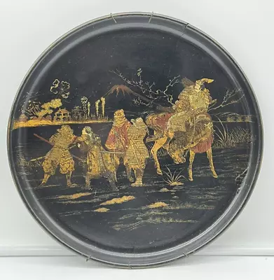 Fine 19th C JAPANESE Antique Lacquered Tray SAMURAI WARRIORS COMBAT Maki-e Meiji • $84.99