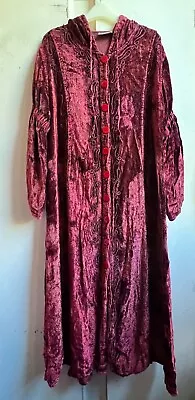 Stunning Vintage *RAPP* Burgundy Embroidered Velvet Hooded Button Maxi Coat • $93.25