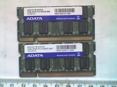 2 X ADATA ADOVF1B163G2G PC2-6400S-666 DDR2 2GB SODIMM Laptop - WORKING • £11.50